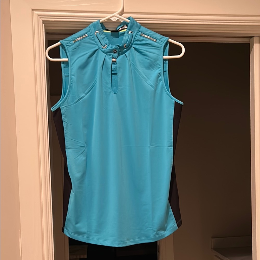 Jamie Sadock Blue Golf Top with Mandarin Collar